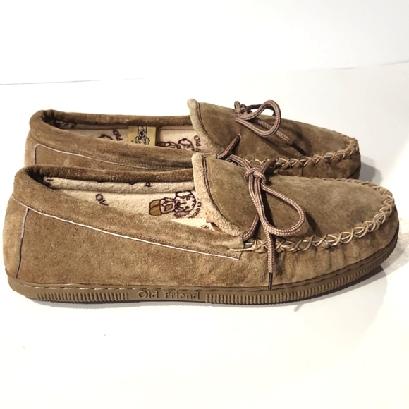 Old Friend Gemuine Suede & Sheepskin Chestnut Moccasin Slipper Size 10 LIKE NEW! - Picture 2 of 13